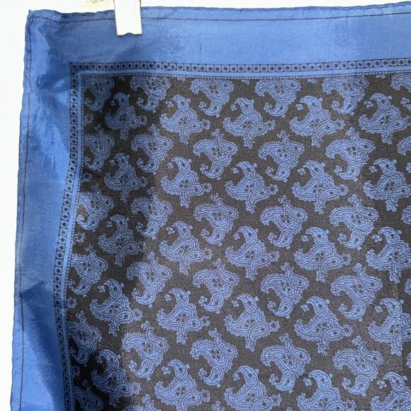 Vintage Blue & Black Paisley Square Polyester Scarf - Picture 2 of 8